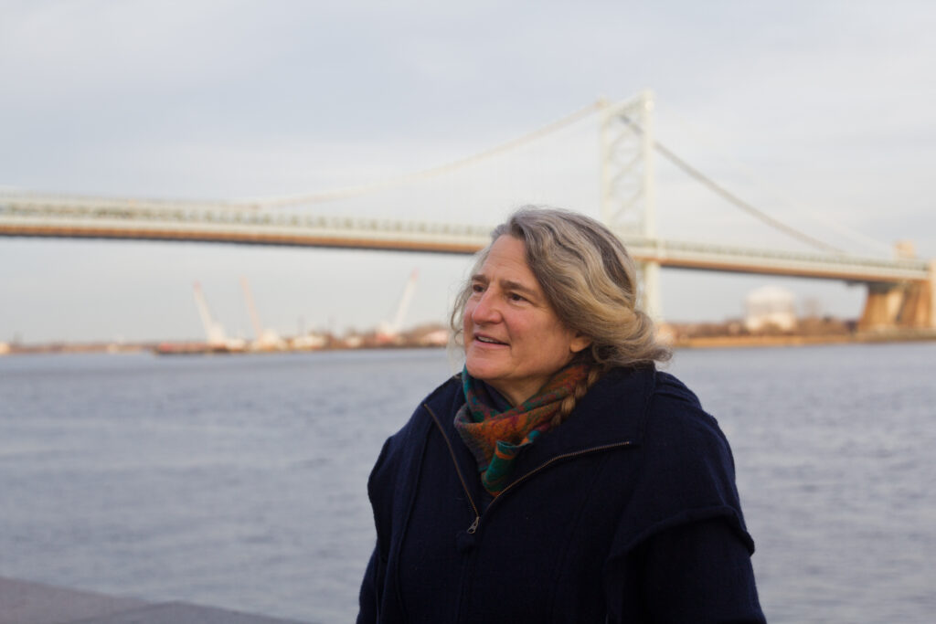 2020 12 23 k paynter stacy levy-4 Stacy Levy, eco-artist, at Penn’s Landing in Philadelphia. (Kimberly Paynter/WHYY)