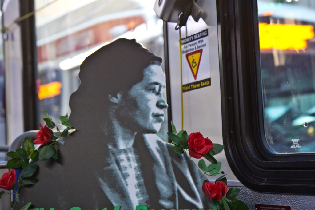 2021 02 04 k paynter SEPTA honors Rosa Parks-8 A cutout of Rosa Parks is seen on a SEPTA bus
