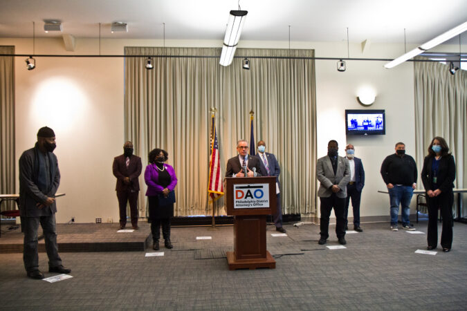 Philadelphia District Attorney Larry Krasner, members of his administration and officials held a panel to highlight reforms made to juvenile justice policies in the city. (Kimberly Paynter/WHYY)