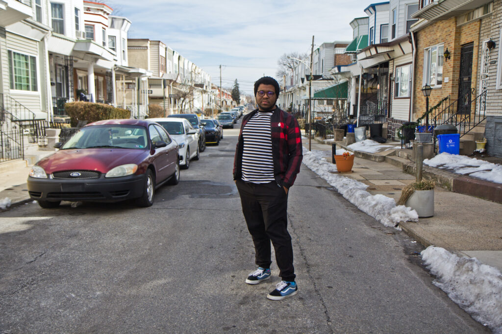 Kyle Hiller outside his home in West Philadelphia. (Kimberly Paynter/WHYY) Kyle Hiller outside his home in West Philadelphia. (Kimberly Paynter/WHYY)
