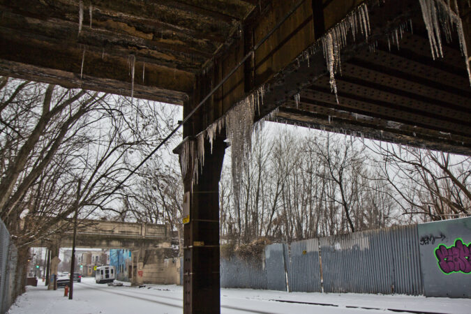 Icicles hang from an overpass in Philadelphia’s Port Richmond neighborhood