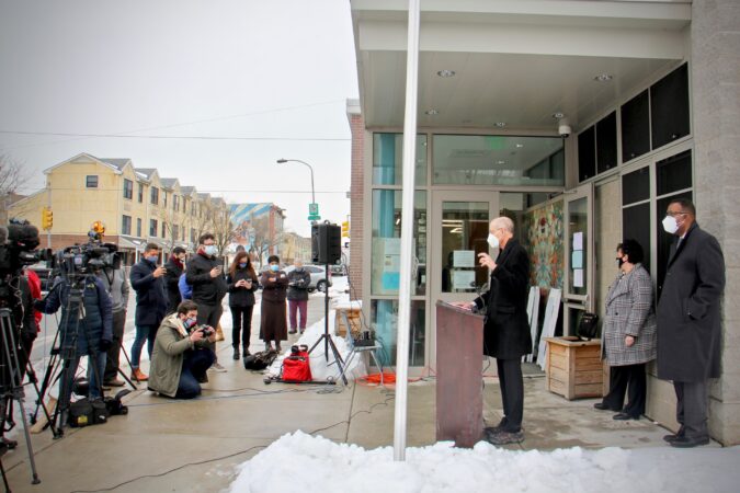 Philadelphia Health Commissioner Dr. Thomas Farley speaks at the opening of Philadelphia's first standing city-run COVID-19 vaccination clinic