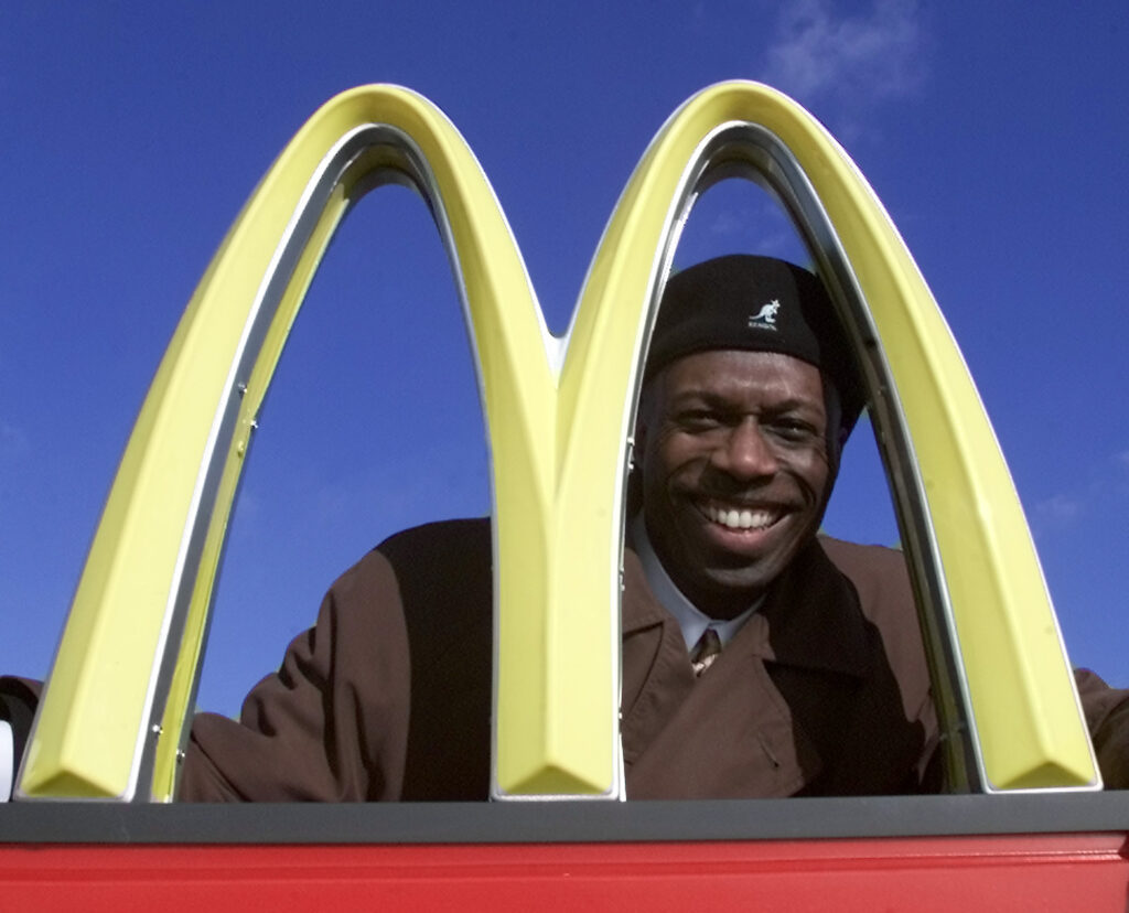 WASHINGTON Herb Washington poses for a portrait outside his McDonalds restaraunt in Niles, Ohio, Thursday, Jan. 3, 2002. (AP Photo/Ron Schwane)