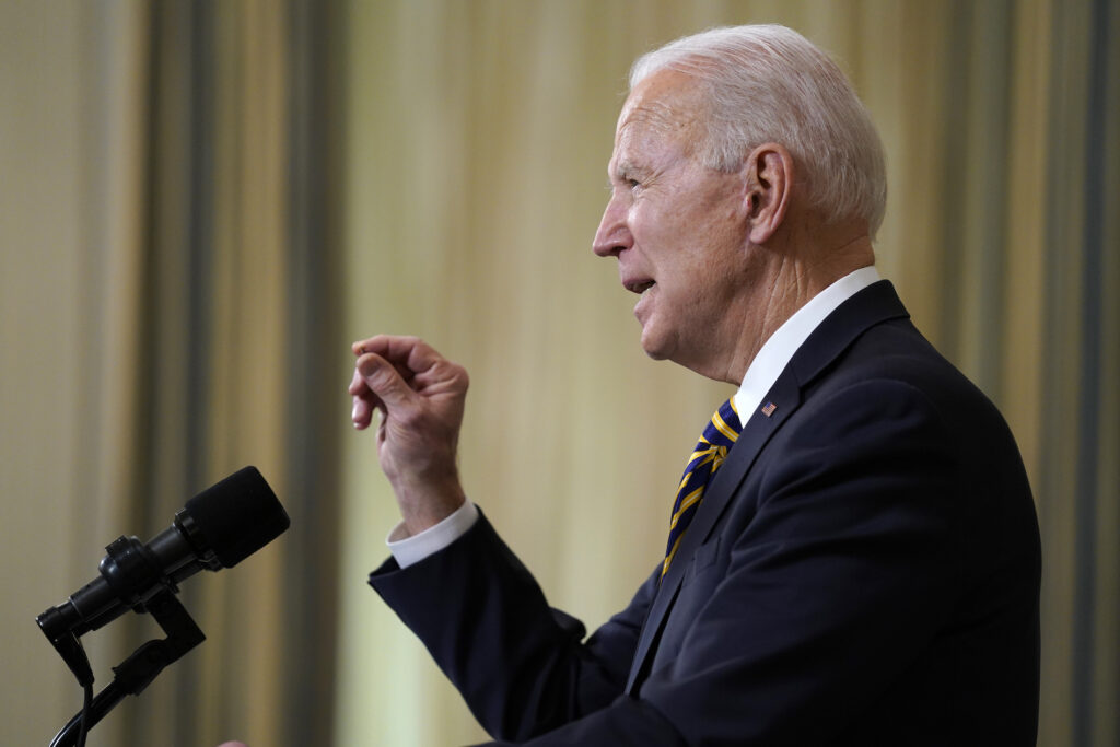 President Joe Biden speaks on U.S. supply chains, in the State Dining Room of the White House, Wednesday, Feb. 24, 2021, in Washington. (AP Photo/Evan Vucci)