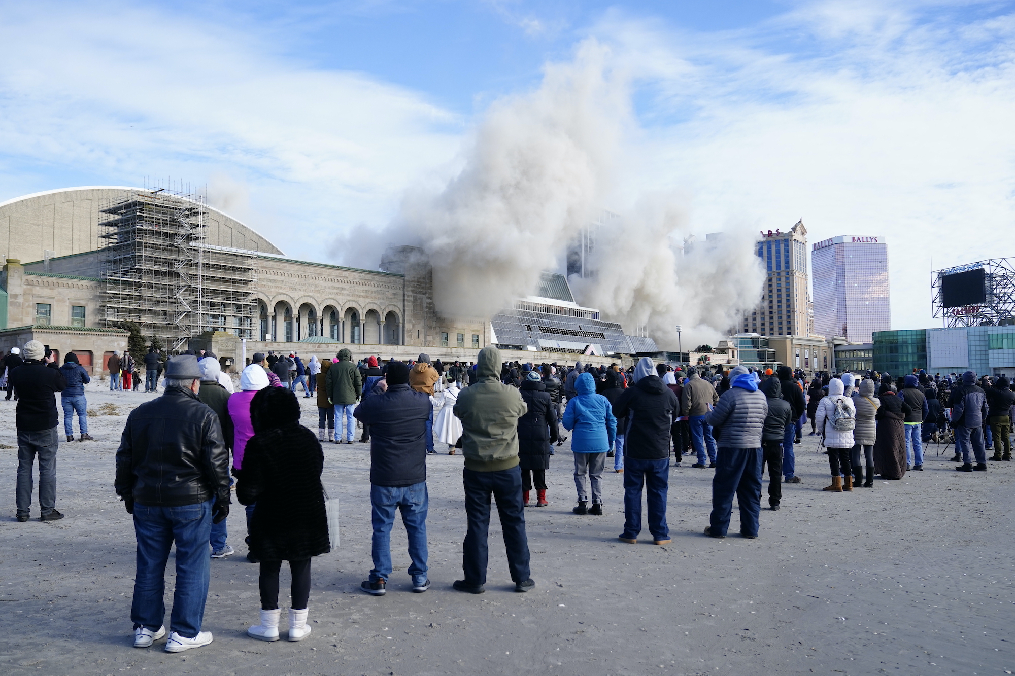 The former Trump Plaza casino is imploded as crowds look on
