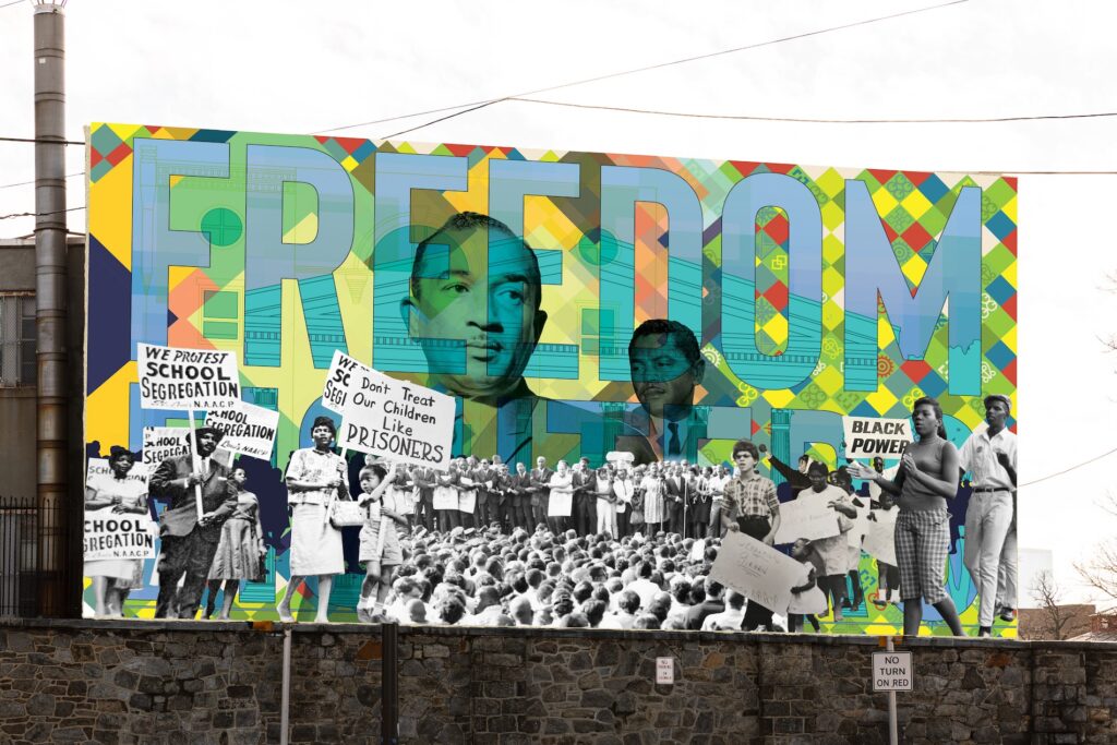 Cecil B Moore Phila Freedom Fighters Rendering 2-26-21 An artist's rendering of the Freedom Fighters mural at Girard College. (Courtesy of Mural Arts Philadelphia)