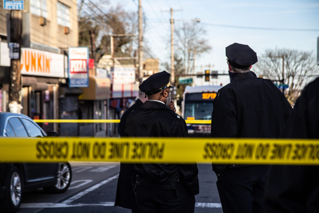 IMG_5215 Philadelphia police at the scene of a shooting near Olney Transportation Center on Feb. 17, 2021. (Kimberly Paynter/WHYY)