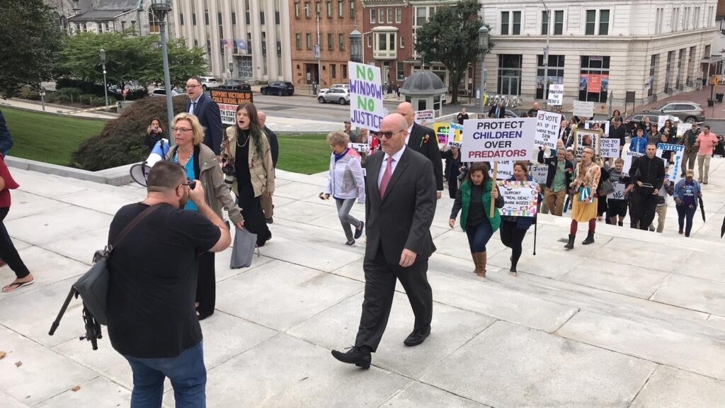 IMG_9743 Shaun Dougherty lobbying for changes to the statute of limitations in Harrisburg in 2019. (Courtesy of Dougherty)
