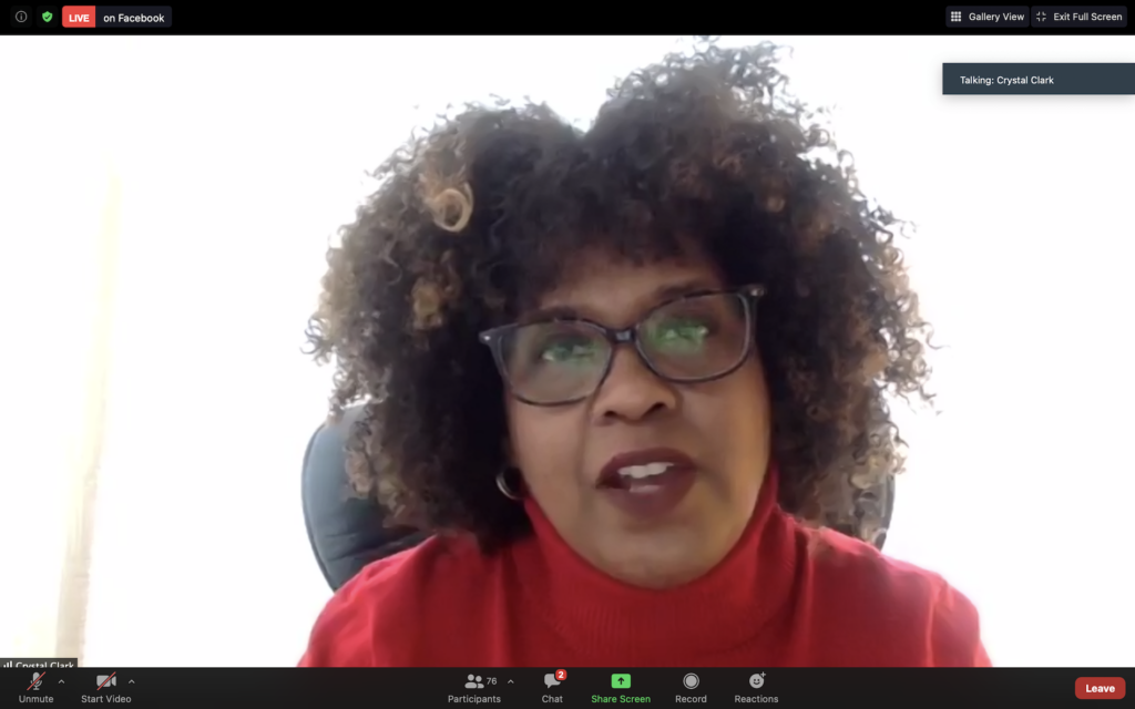 Screen Shot 2021-02-03 at 12.51.07 PM Crystal Clark, principal of Wyncote Elementary School, speaks during Montgomery County's Black History Month virtual panel. (Zoom screenshot)