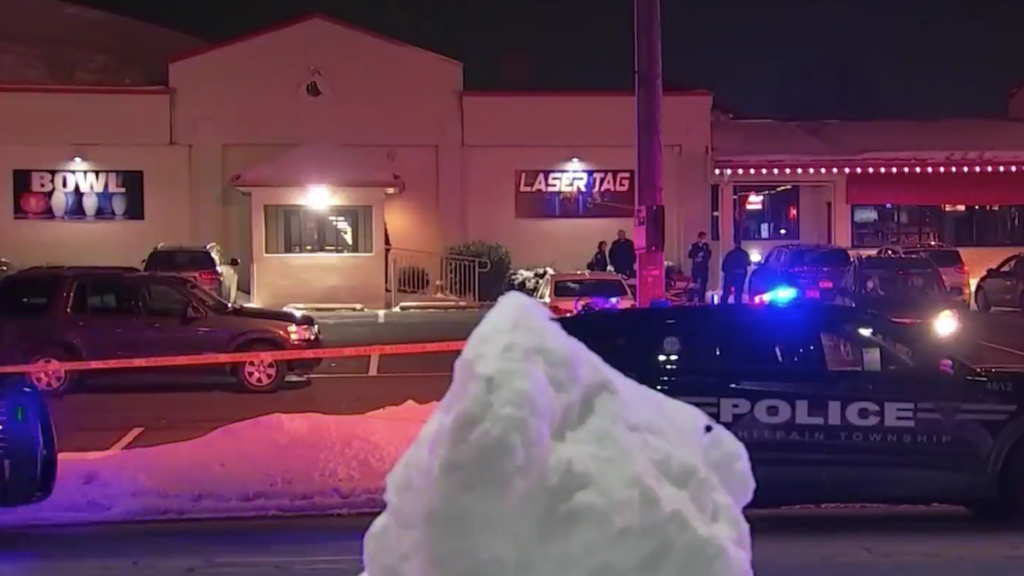 Screen Shot 2021-02-21 at 4.08.54 PM A crime scene outside Our Town Bowling Alley