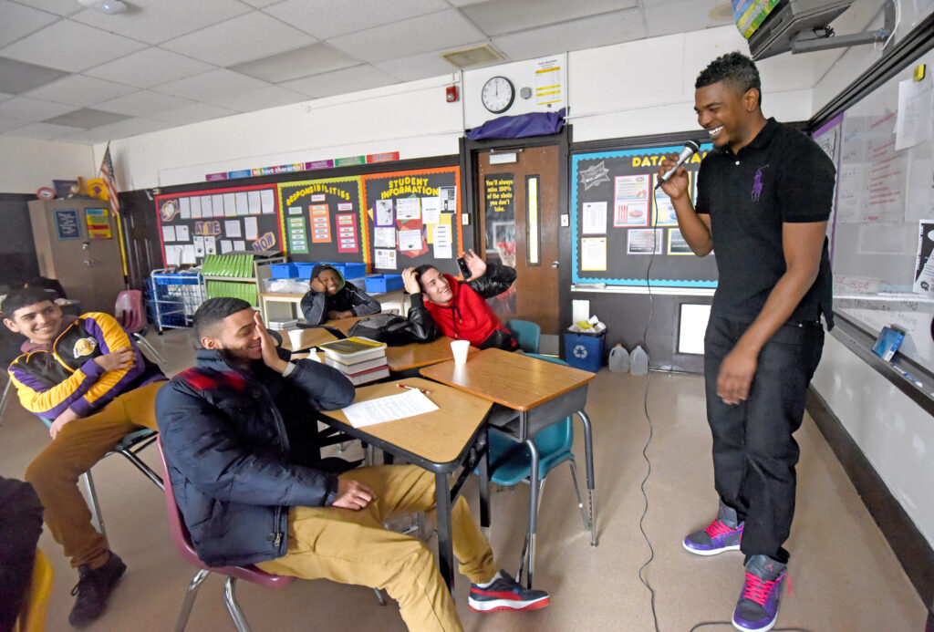 black01 In 2015, Camden High teacher Alex Jones in the classroom on the day he tells his students he is leaving teaching to become an administrator. (Photo by April Saul for WHYY)