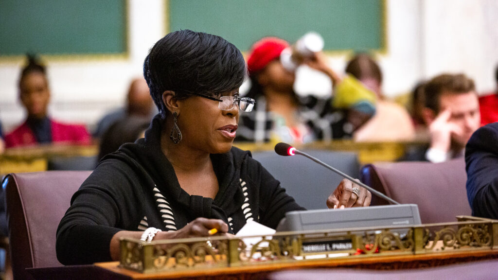 cherelleparker-citycouncil-jared-piper Councilmember Cherelle Parker sits at a desk