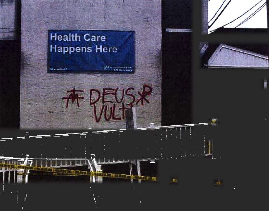 clinic crime Samuel Gulick spray-painted the Newark medical facility before throwing a Molotov cocktail through the window in January 2020. (U.S. Attorney's Office)