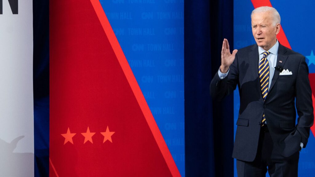 President Joe Biden participates in a CNN town hall at the Pabst Theater in Milwaukee, Wis., Tuesday evening. US President Joe Biden participates in a CNN town hall