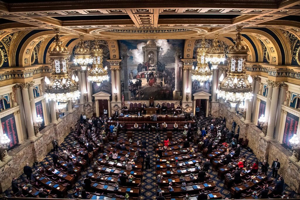 harrisburg_lawmakers_capitol_inky_020321 An aerial view of lawmakers in Pennsylvania's Capitol