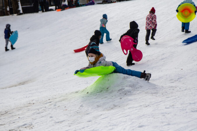 A tiny shedder gets a little air at Clark Park.