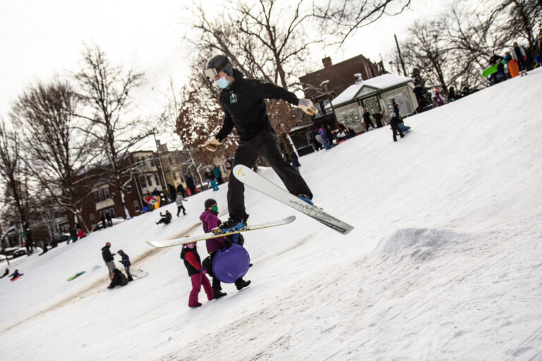 A skier gets some air at Clark Park in West Philadelphia.