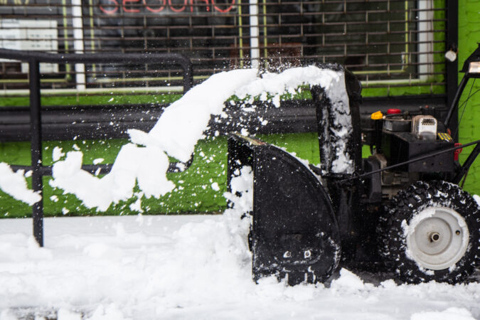 A snow blower in action in Philadelphia
