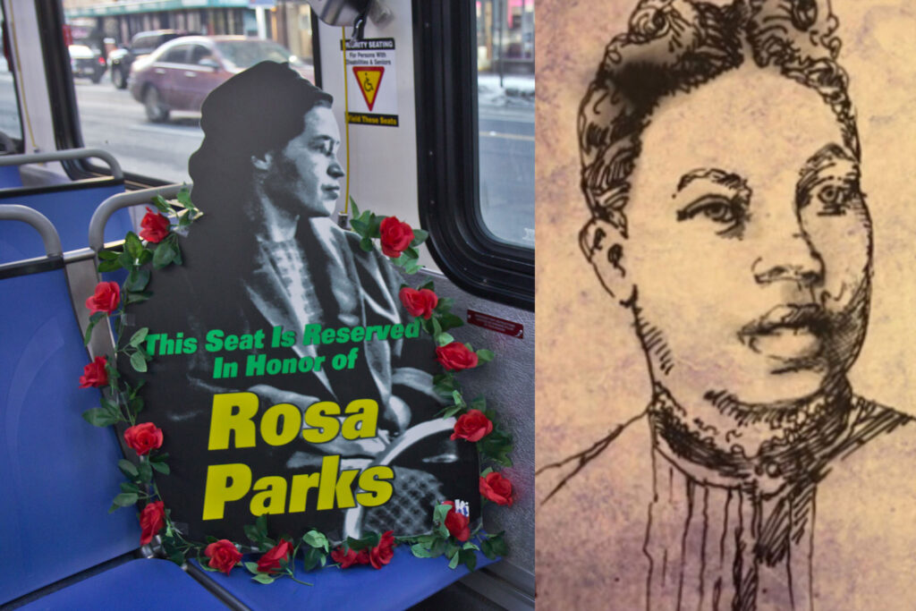 rosaparks-lecount2 Left: Rosa Parks honored during SEPTA ceremony (Kimberly Paynter/WHYY) Right: Caroline LeCount (Courtesy of Transportationhistory.org)