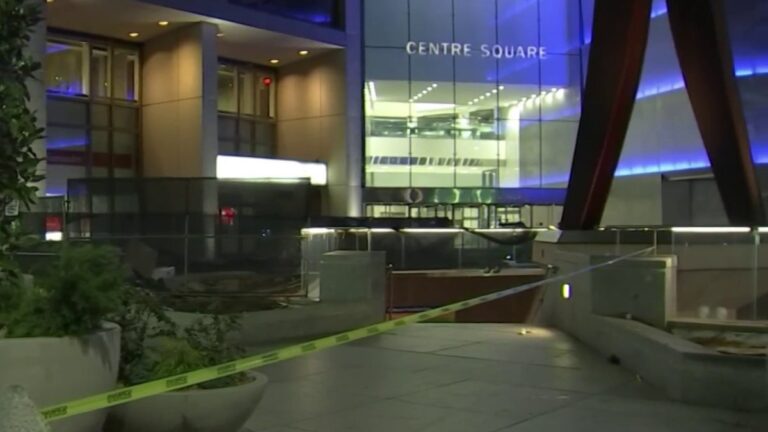 Police tape is pictured at SEPTA's 15th Street Station by City Hall.