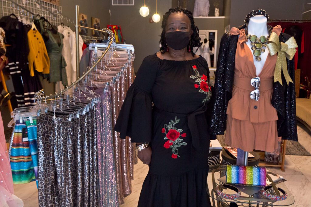 2021 03 16 k paynter chester businesses day of Biden visit-9 Edith Blackwell is the owner of Edie’s Boutique in Chester, Pa. (Kimberly Paynter/WHYY)