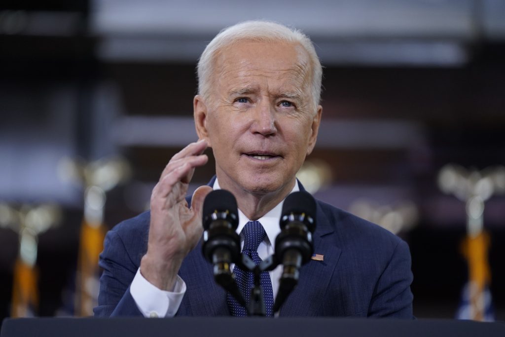 Joe Biden President Joe Biden delivers a speech on infrastructure spending at Carpenters Pittsburgh Training Center, Wednesday, March 31, 2021, in Pittsburgh. (AP Photo/Evan Vucci)