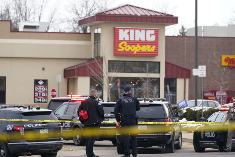 Police outside a King Soopers grocery store where a mass shooting took place