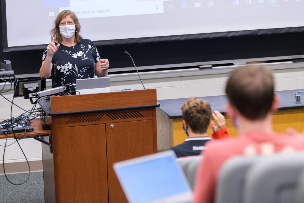 CAS-COMM_324-Electronic_Media_Production-090120 First day of classes for the Fall 2020 semester: Lydia Timmins, Assistant Professor of Communications, kicks off her Fall Semester 2020 class