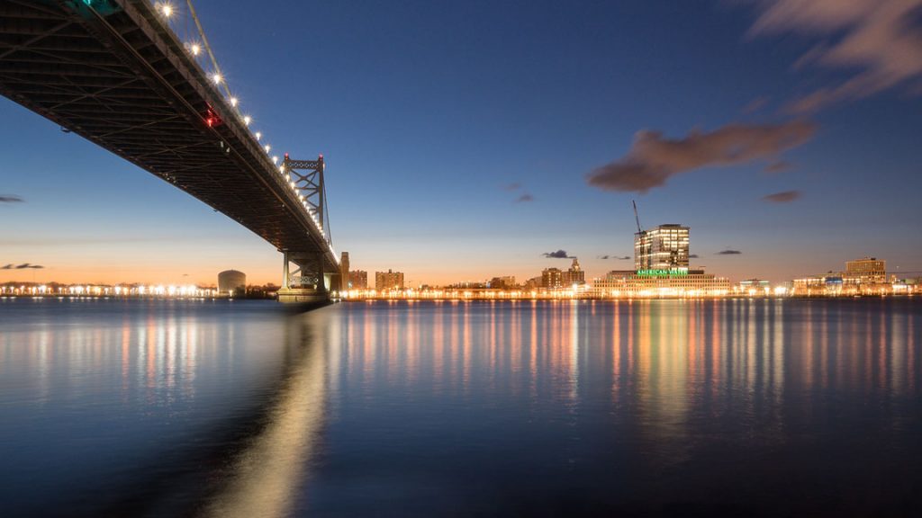 Delaware-River-Ben-Franklin-Bridge-between-Camden-and-Philadelphia The Delaware River at the Ben Franklin Bridge