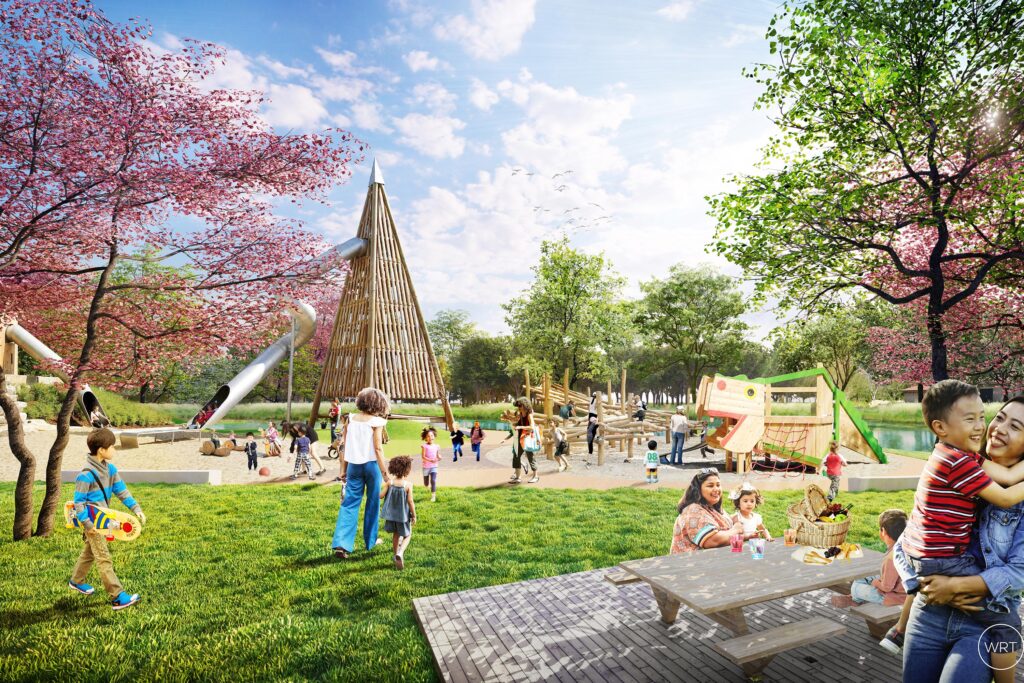 FDR-MasterPlan_Playscape An's artist's rendering of a three-acre playground planned for FDR Park. (City of Philadelphia)
