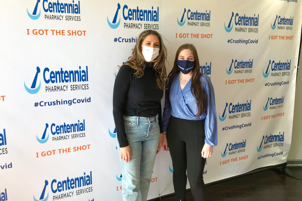 IMG_0054 Nicole Marquis, restaurant owner and co-founder of the Save Philly Restaurants coalition, and Lindsay Dymowski Constantino, president and owner of Centennial Pharmacy, worked together to provide vaccine doses to food industry workers. (Laura Benshoff/WHYY)
