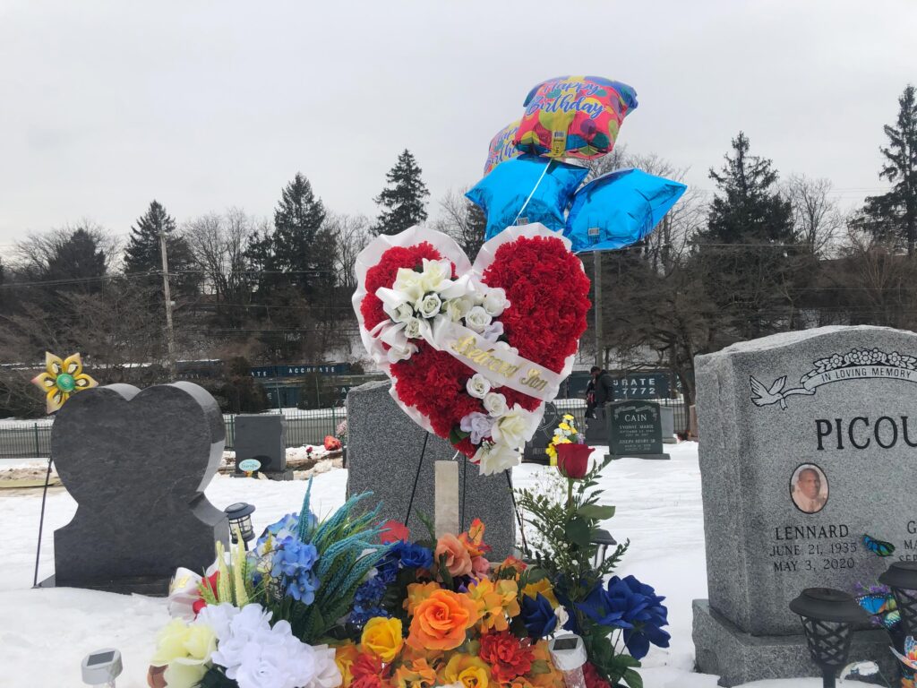 IMG_7442 David Williams was shot and killed in Southwest Philadelphia in May 2020. On Valentine's Day 2021, which would have been his 19th birthday, friends and family gathered at his grave in Lansdowne. (Emily Rizzo for WHYY)