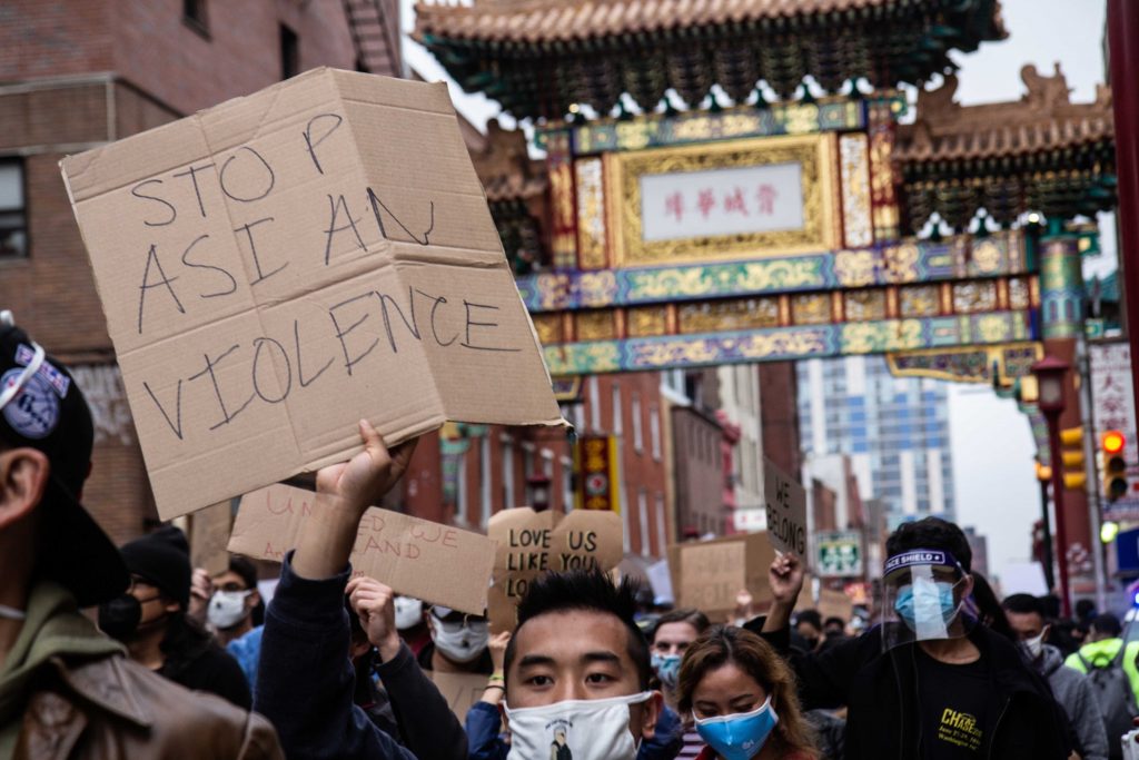 IMG_9584 Philadelphians gathered on 10th street in Chinatown for a solidarity rally and march against violence directed at Asian Americans on March 25, 2021. (Kimberly Paynter/WHYY)