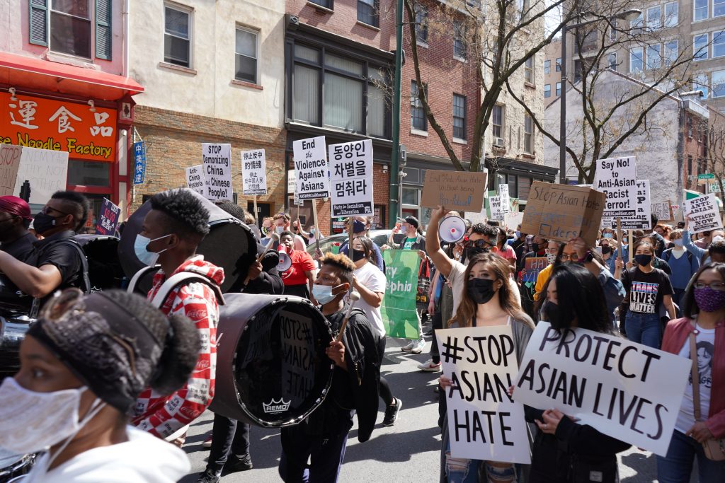 Protest Shot 4 Hundreds march to Chinatown for a rally against anti-Asian hate in Philadelphia on March 27, 2021. (Kenny Cooper/WHYY)