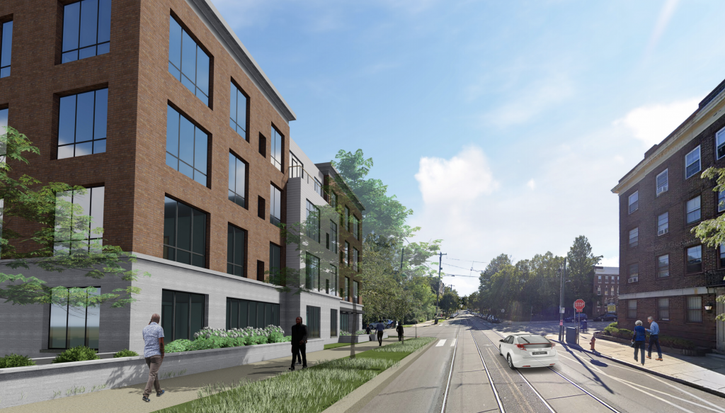 Screen-Shot-2021-03-29-at-5.06.04-PM-1 Rendering of protested development proposal at 48th & Chester Avenue in West Philly. (JKRP Architects)
