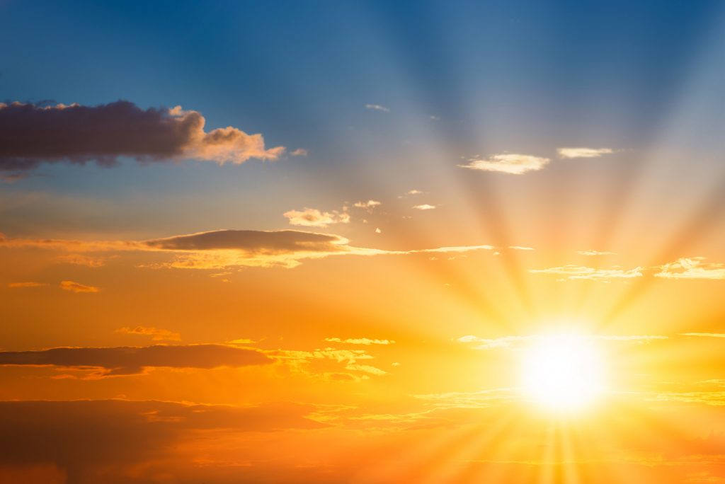 Sun Rays On Sunset Sky With Blue Ond Orange Colorlul Sunset Clou Sun rays on sunset sky