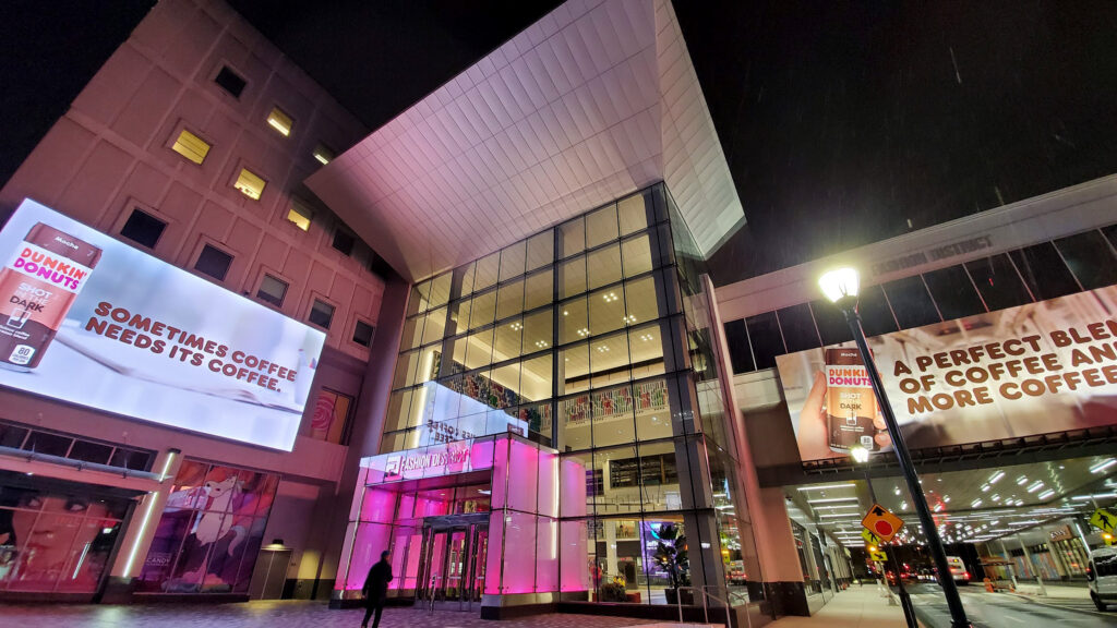 fashiondistrict-entrance-nighttime-dunkin-donuts Fashion District Philadelphia (Mark Henninger/Imagic Digital)