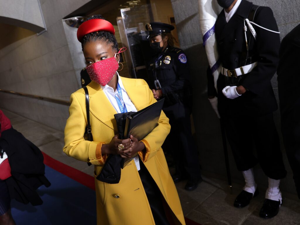 Former National Youth Poet Laureate Amanda Gorman arrives at the inauguration of US President-elect Joe Biden on the West Front of the US Capitol on Jan. 20 in Washington, D.C. Gorman says she was tailed Friday night by a security guard who said she looked “suspicious.” Amanda Gorman