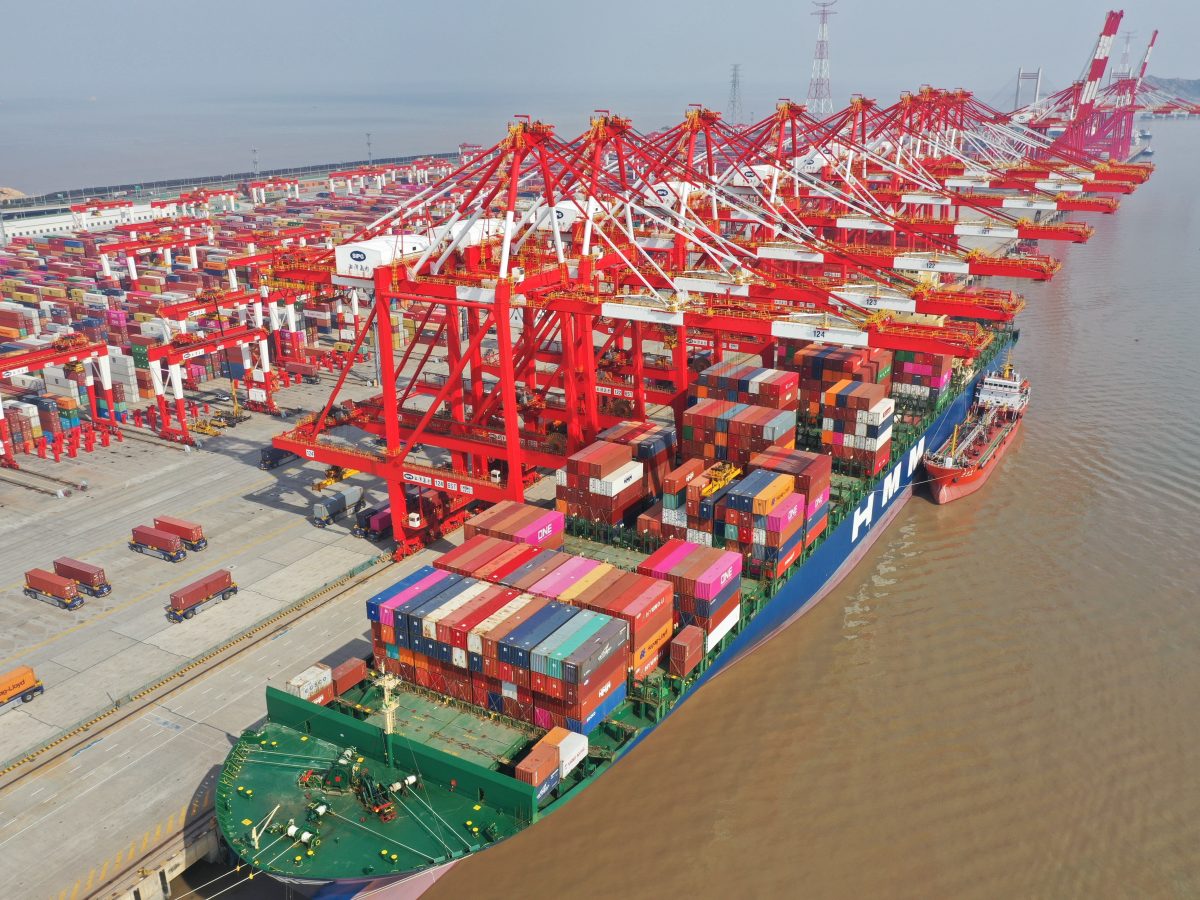 An aerial view of Yangshan Port in Shanghai in February. A prolonged shutdown of the Suez Canal would disrupt supply chains across the globe.