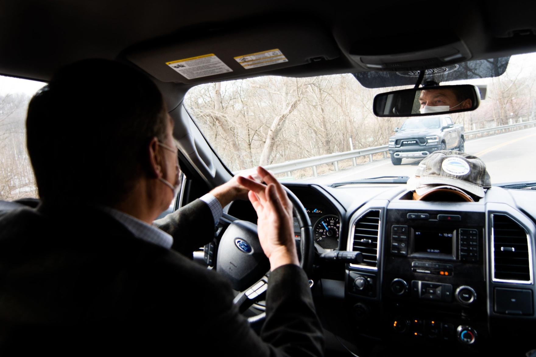 Greene County Commissioner Mike Belding gives a tour of Greene County from his car