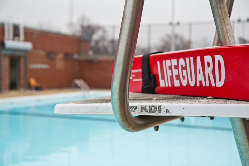 2021 03 23 k paynter city life guard training public pools-6 A closeup of a lifeguard stand at Samuel Recreation Center