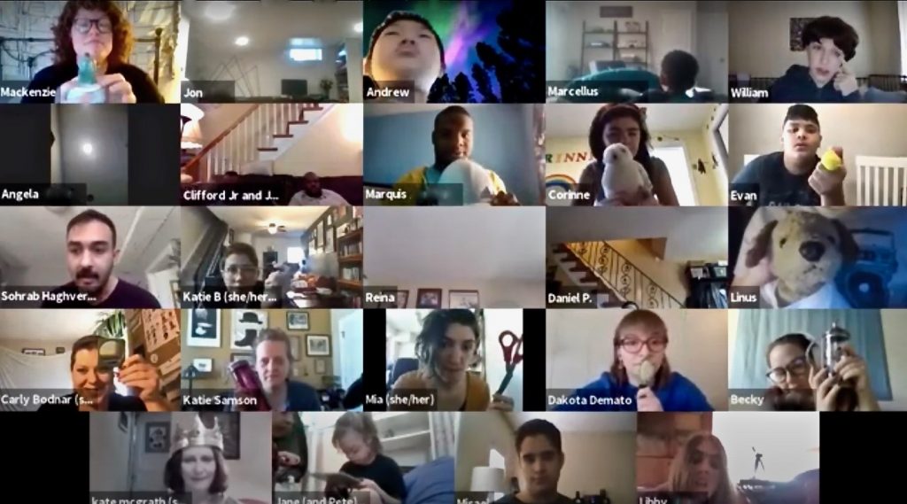 2021 04 02-provided-theatre horizon virtual drama program A screenshot shows the participants in the final class of the spring session of Theatre Horizon’s Autism Drama Program