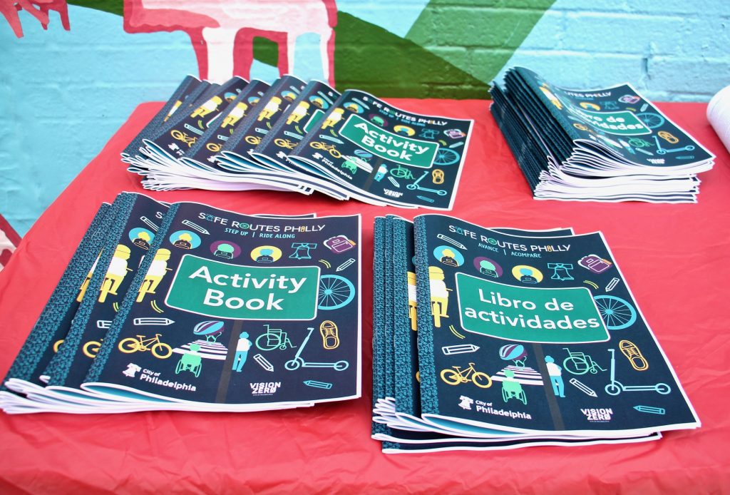 2021 04 12-e lee-philadelphia william cramp school-safe routes philly bicycle and pedestrian safety activity books Activity books aimed at children in Pre-K through 5th grade will be used to bring the Safe Routes Philly program to William Cramp and other elementary schools. (Emma Lee/WHYY)