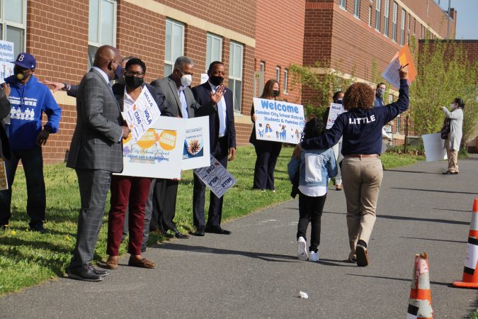 Teachers escort students to H.B. Wilson Elementary School