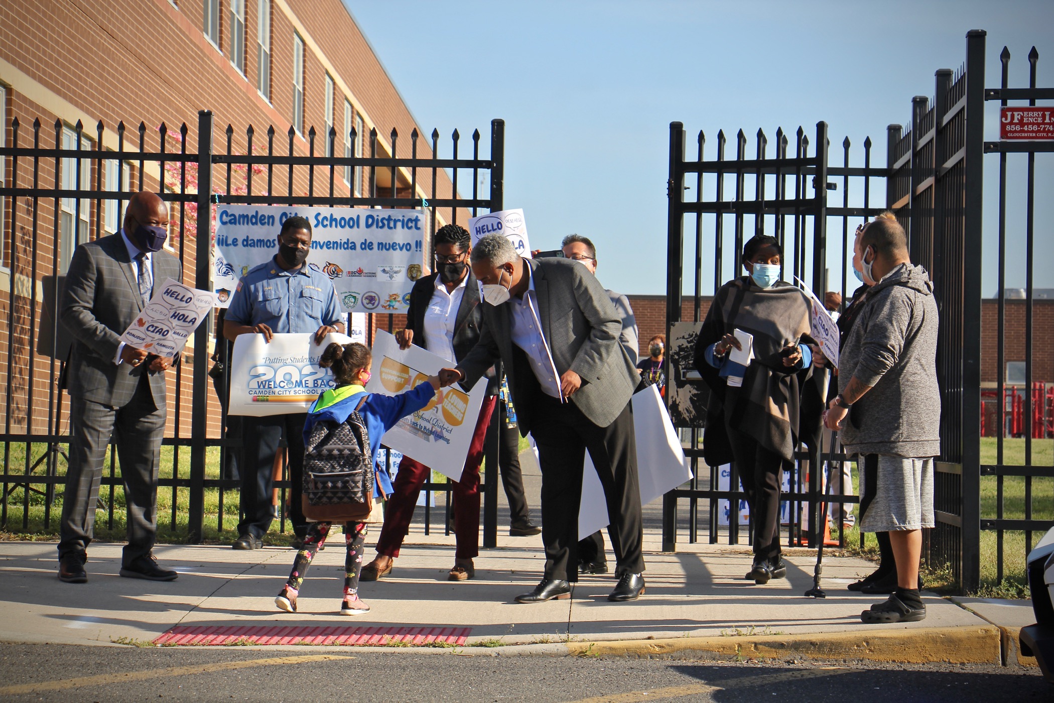 Students arriving at H.B. Wilson Elementary School