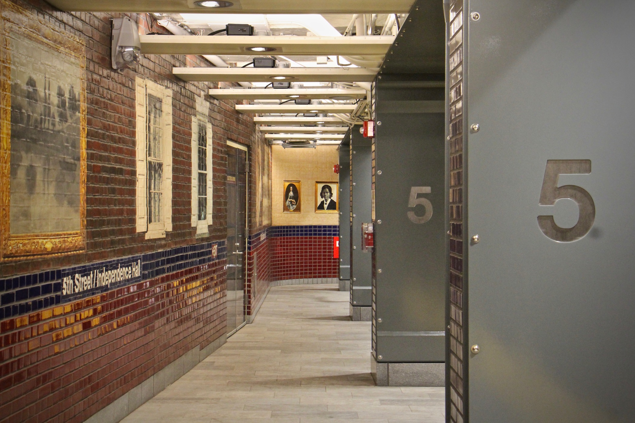 The 5th Street/Independence Hall SEPTA Station on the Market-Frankford Line is newly renovated and decorated with artworks by Philadelphia artist Tom Judd. (Emma Lee/WHYY)