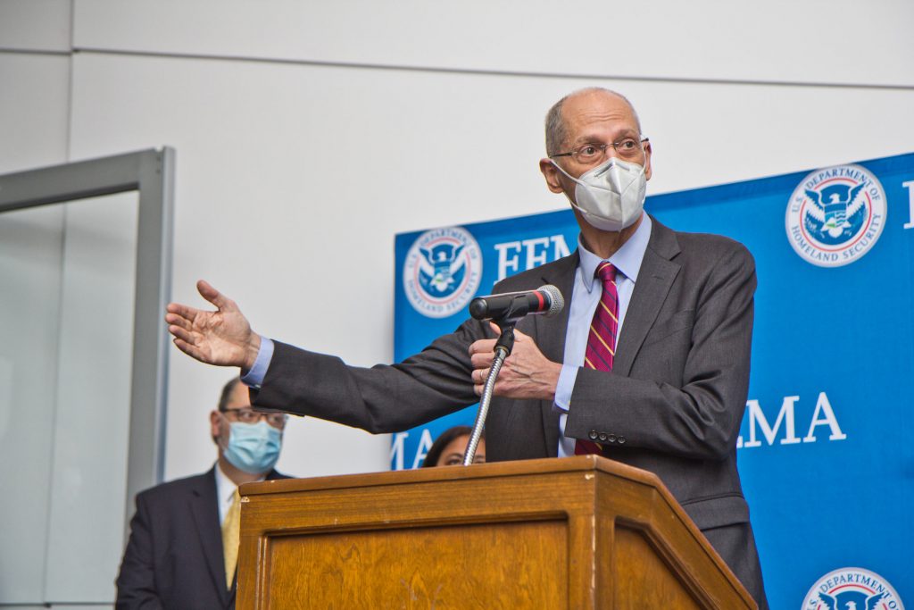 Philadelphia Health Commissioner Dr. Thomas Farley speaks at a press conference ahead of the opening of the Esperanza Community Vaccination Center in North Philadelphia on April 9, 2021. (Kimberly Paynter/WHYY)