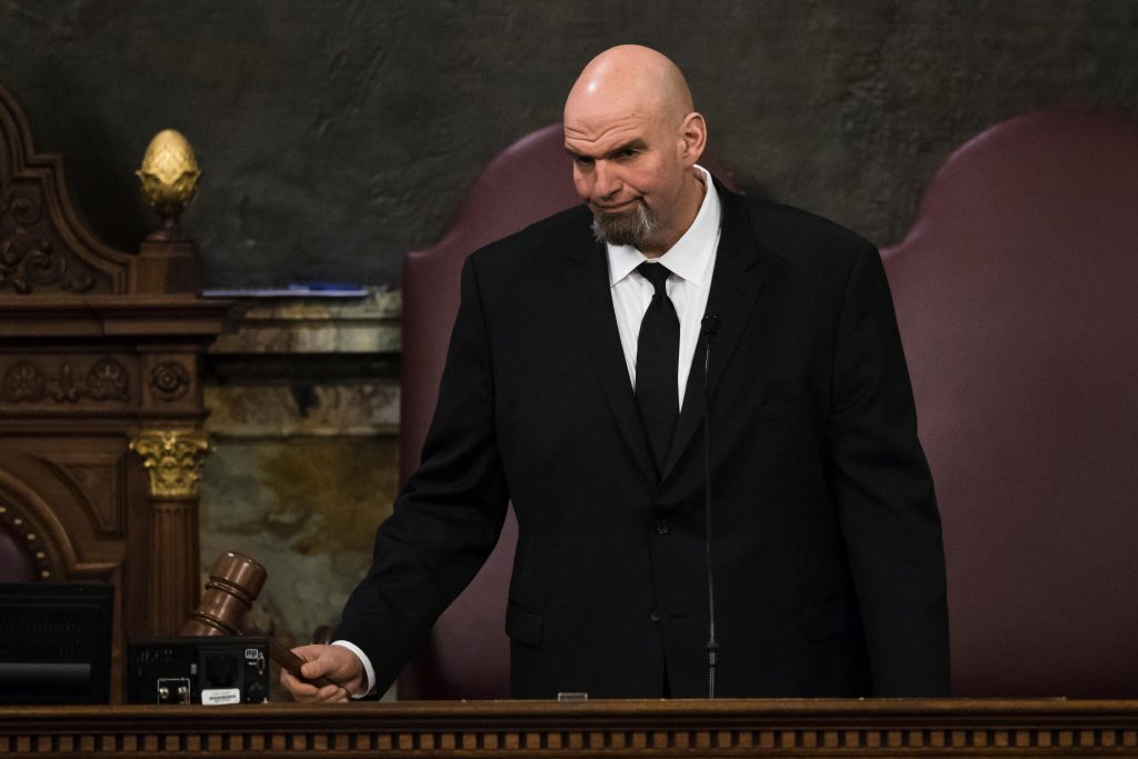Tom Wolf Lt. Gov. John Fetterman gavels in a joint session of the Pennsylvania House and Senate before Democratic Gov. Tom Wolf delivers his budget address for the 2019-20 fiscal year, Harrisburg, Pa., Tuesday, Feb. 5, 2019. (AP Photo/Matt Rourke)