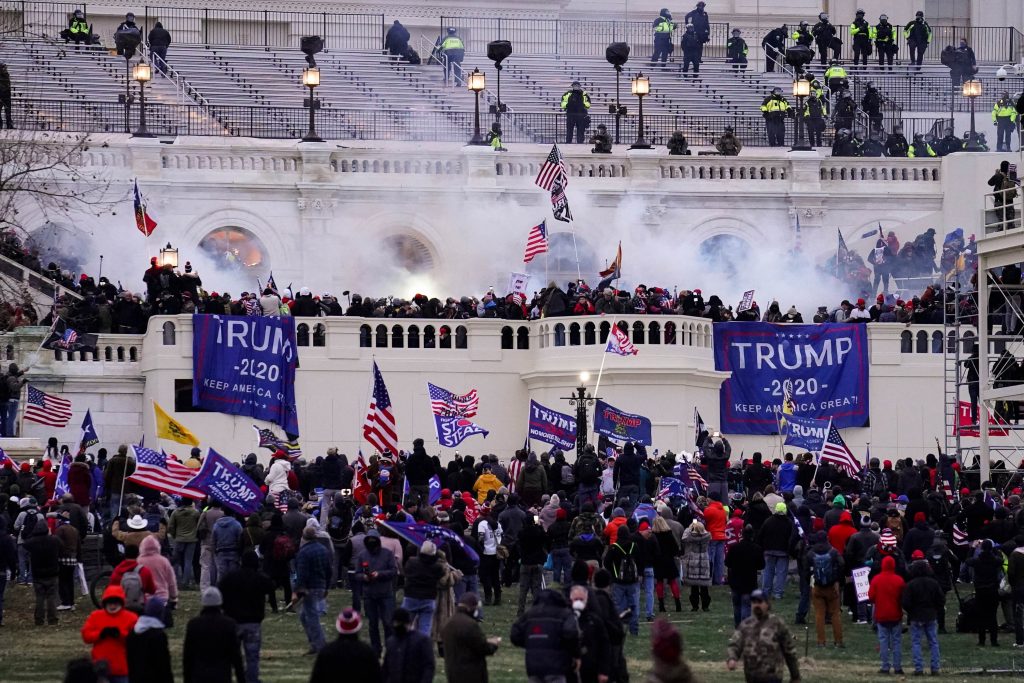 Capitol Breach In this Wednesday, Jan. 6, 2021, file photo, violent rioters storm the Capitol, in Washington. New details from the deadly riot of Jan. 6 are contained in a previously undisclosed document prepared by the Pentagon for internal use that was obtained by the Associated Press and vetted by current and former government officials. (AP Photo/John Minchillo)