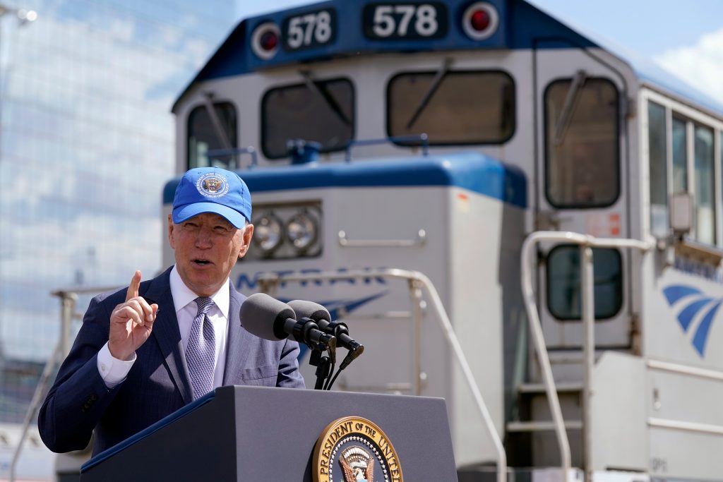 Joe Biden President Joe Biden speaks during an event to mark Amtrak's 50th anniversary at 30th Street Station in Philadelphia, Friday, April 30, 2021. (AP Photo/Patrick Semansky)